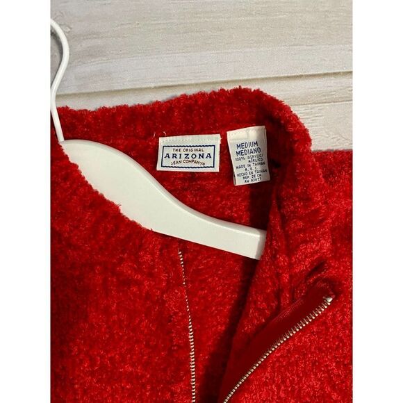 Arizona Jean Company Vintage Red Soft Ribbed Zip Up Teddy Sweater - Picture 8 of 11